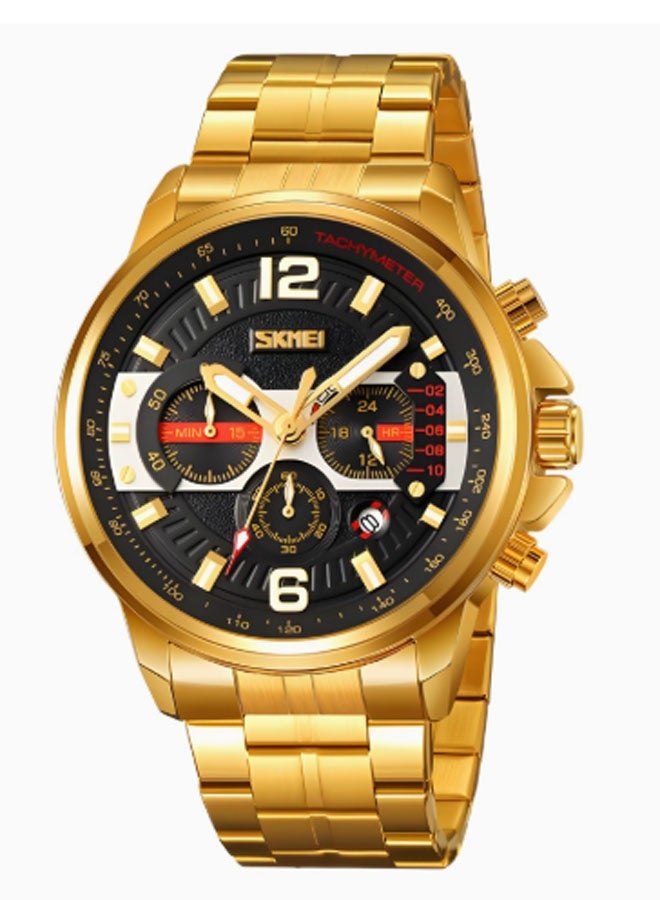 نيوترل ساعة SK-19 الرجالية للأعمال تصميم عصري + مقاومة للماء للاستخدام اليومي الميزات: عرض الوقت، التاريخ، وظيفة ساعة التوقيت، عقارب مضيئة (أسود + ذهبي) - Image 1